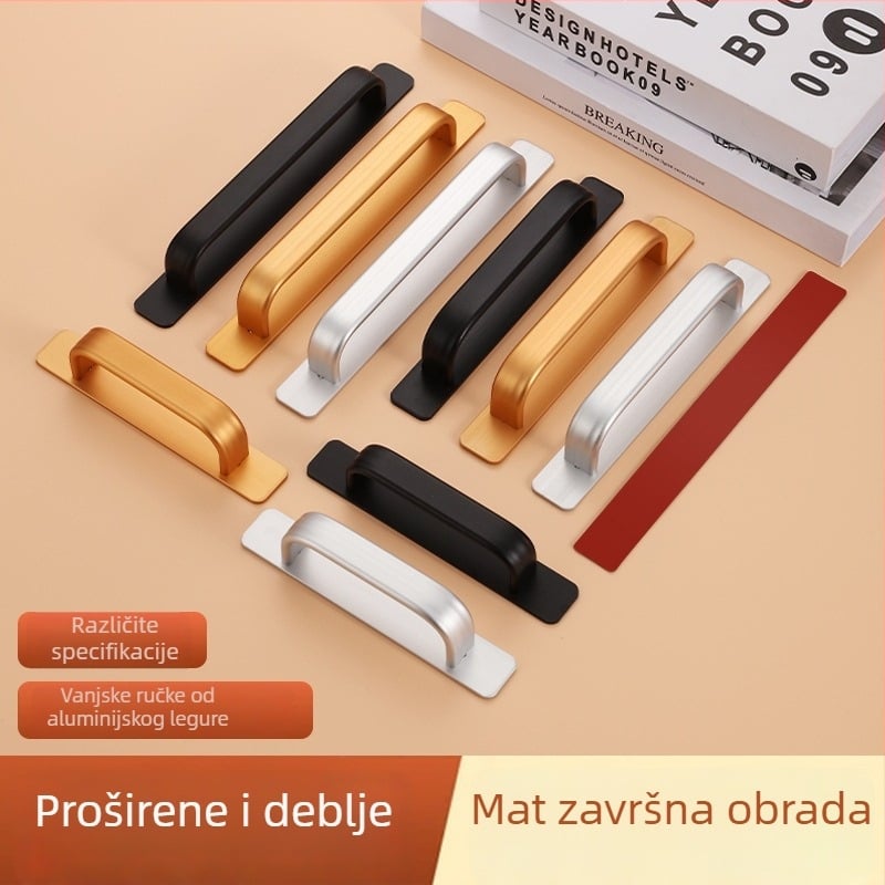 Kuka za vrata od aluminijske legure za staklena i klizna vrata, bez bušenja, moderni minimalistički stil, završna obrada pečene boje, Glory marka