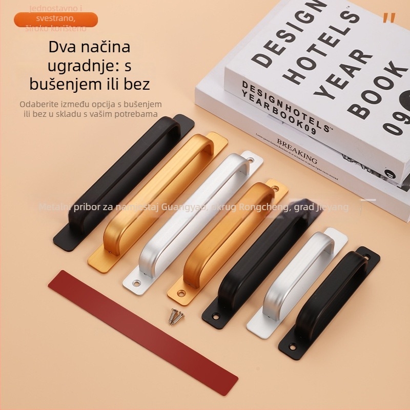 Kuka za vrata od aluminijske legure za staklena i klizna vrata, bez bušenja, moderni minimalistički stil, završna obrada pečene boje, Glory marka