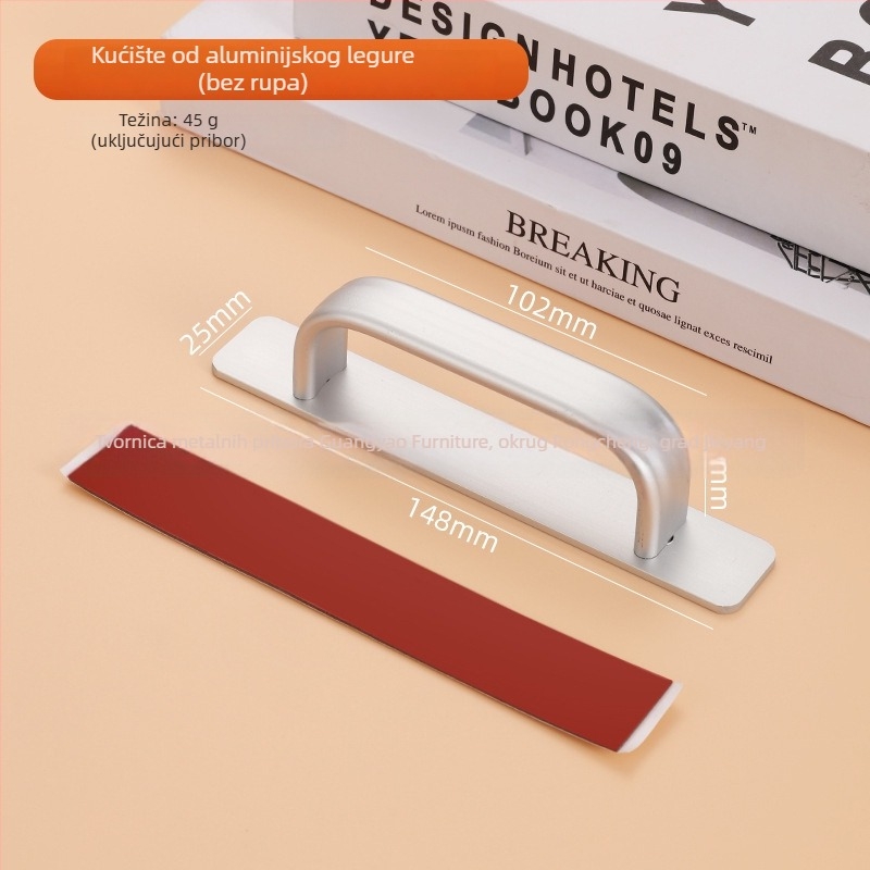 Kuka za vrata od aluminijske legure za staklena i klizna vrata, bez bušenja, moderni minimalistički stil, završna obrada pečene boje, Glory marka
