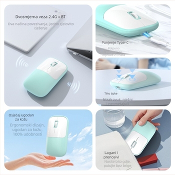 Bežična miša s 2.4G+Bluetooth, 1600 DPI, USB sučelje, ergonomski dizajn, domet 10 m