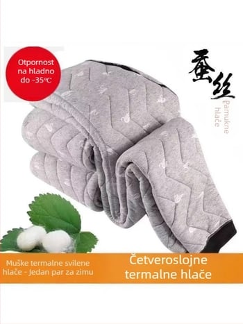 Muške hlače s visokim strukom, punjenje od svileno-pamučne smjese, širok kroj, tkanina od pamukasto-mješane smjese, zima