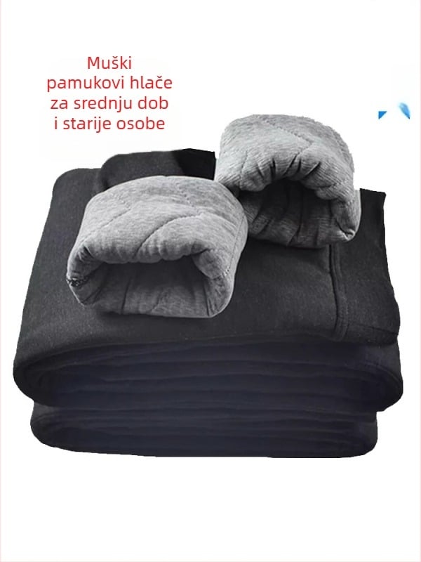 Muške hlače s visokim strukom, punjenje od svileno-pamučne smjese, širok kroj, tkanina od pamukasto-mješane smjese, zima