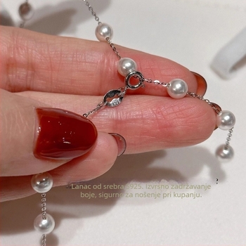 Ogrlica od umjetnih perli, ručno izrađena, geometrijski oblik, križni lanac, stil laganog luksuza.