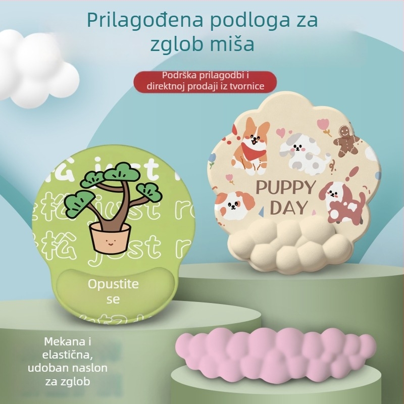 Prilagodljiva podloga za zglob za tipkovnicu, silikonska jastučić od memorijske pjene za podršku ruke, protuklizna za igre i ured