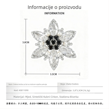 Kopča za šal - kvadratni oblik s dizajnom zvijezda i cvijeta, bakarna legura sa pozlaćenom površinom, mikrougrađeni cirkonij
