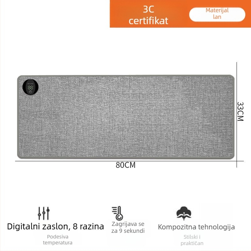 Grijana podloga za stol s tajmerom, velika, za ured