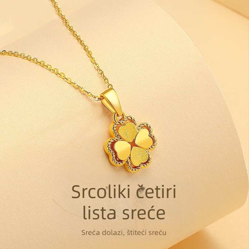 Ogrlica s privjeskom u obliku srca s četverolisom detelom, od srebra, 99% čistoće, elektroplakiranje, križasti lanac, za žene, lagani luksuz