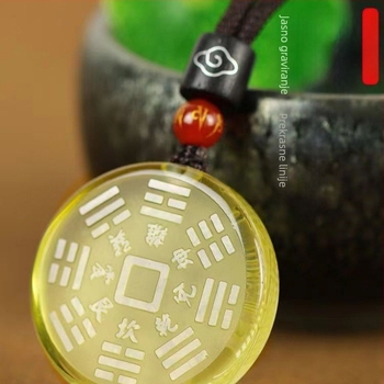 Žuta kristal Tai Chi Bagua privjesak s bijelim kristalom i mantrom od devet znakova, unisex ogrlica