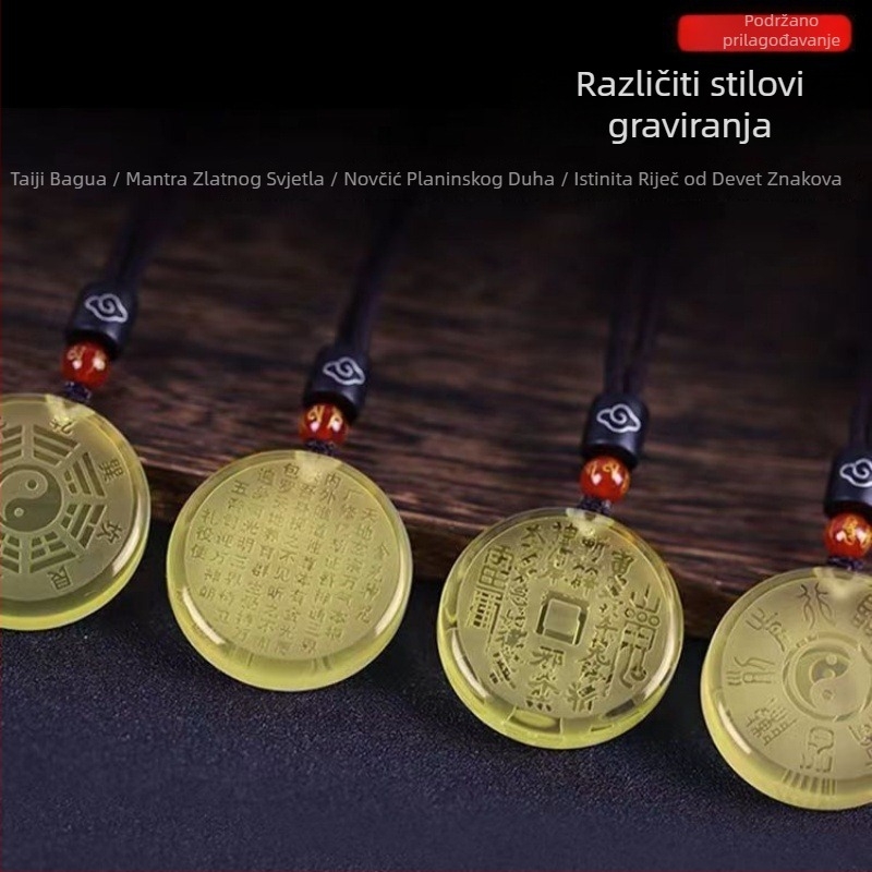 Žuta kristal Tai Chi Bagua privjesak s bijelim kristalom i mantrom od devet znakova, unisex ogrlica