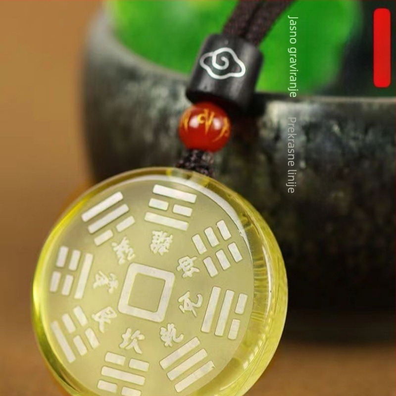 Žuta kristal Tai Chi Bagua privjesak s bijelim kristalom i mantrom od devet znakova, unisex ogrlica