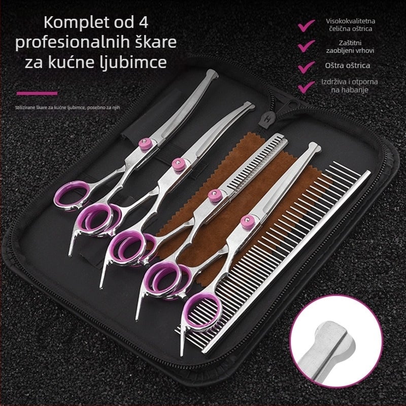 Set za njegu pasa — škare za uređivanje dlake, nehrđajući čelik, Tanizaki, za pse, kutija 500 komada