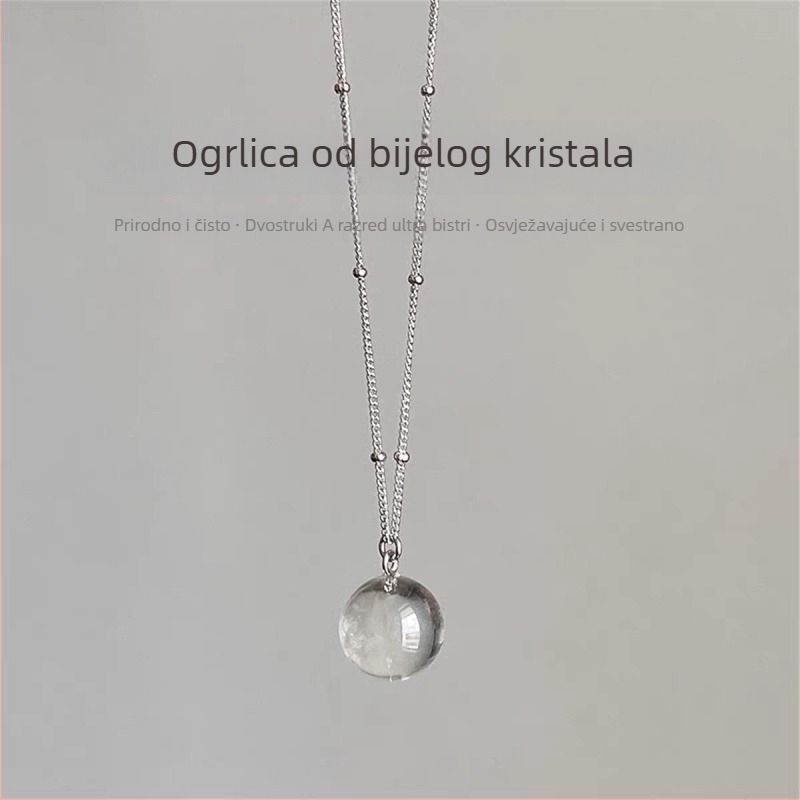 Ogrlica od S925 srebra s prozirnim bijelim kristalnim privjeskom, privjesak za ključnu kost, nježna luksuzna elegancija