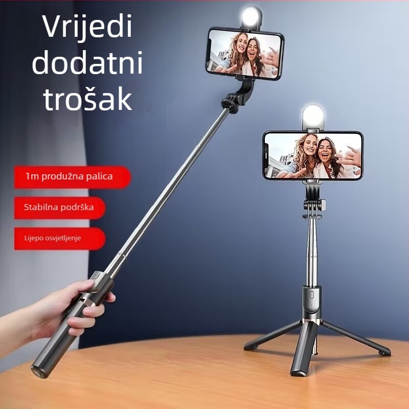 Proširiva selfie štapić s tripodom za pametne telefone, nehrđajući čelik, univerzalna kompatibilnost za prijenos uživo