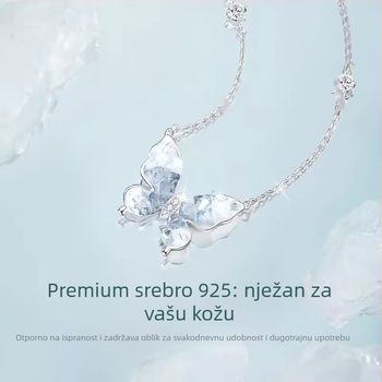 S925 srebrni lančić s leptirima, cirkonijem, krížni lanac, višeslojni dizajn za žene