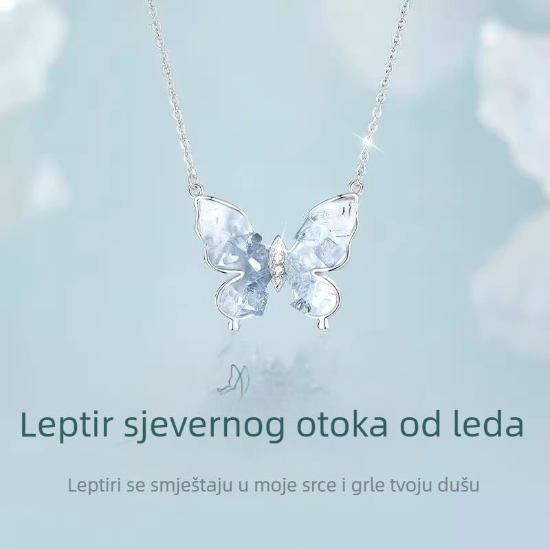 S925 srebrni lančić s leptirima, cirkonijem, krížni lanac, višeslojni dizajn za žene