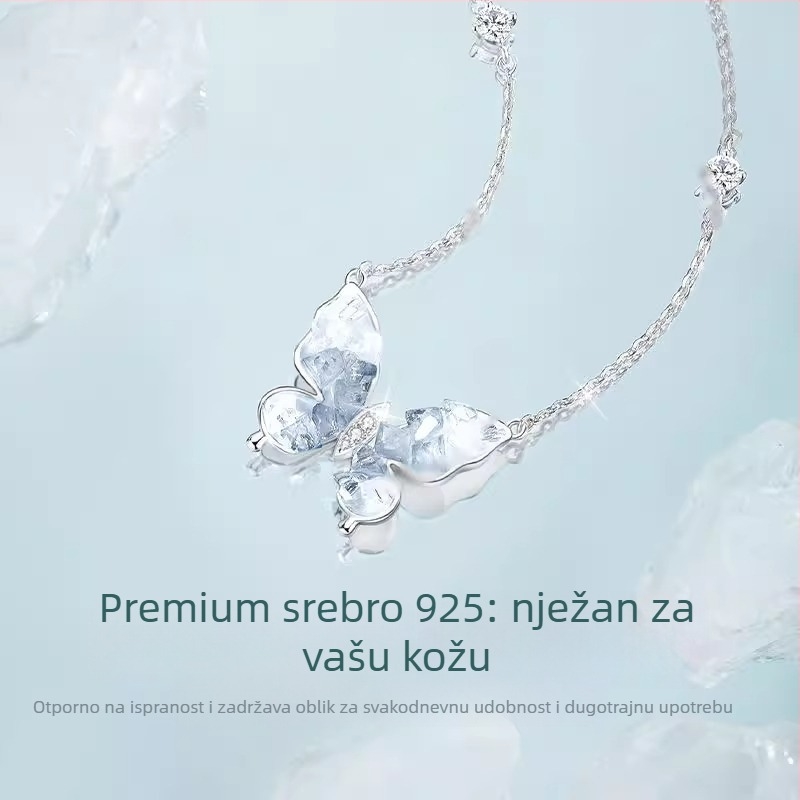 S925 srebrni lančić s leptirima, cirkonijem, krížni lanac, višeslojni dizajn za žene