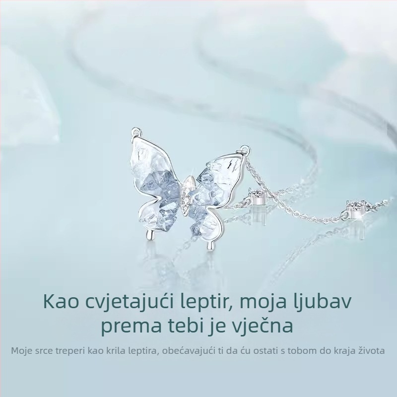 S925 srebrni lančić s leptirima, cirkonijem, krížni lanac, višeslojni dizajn za žene