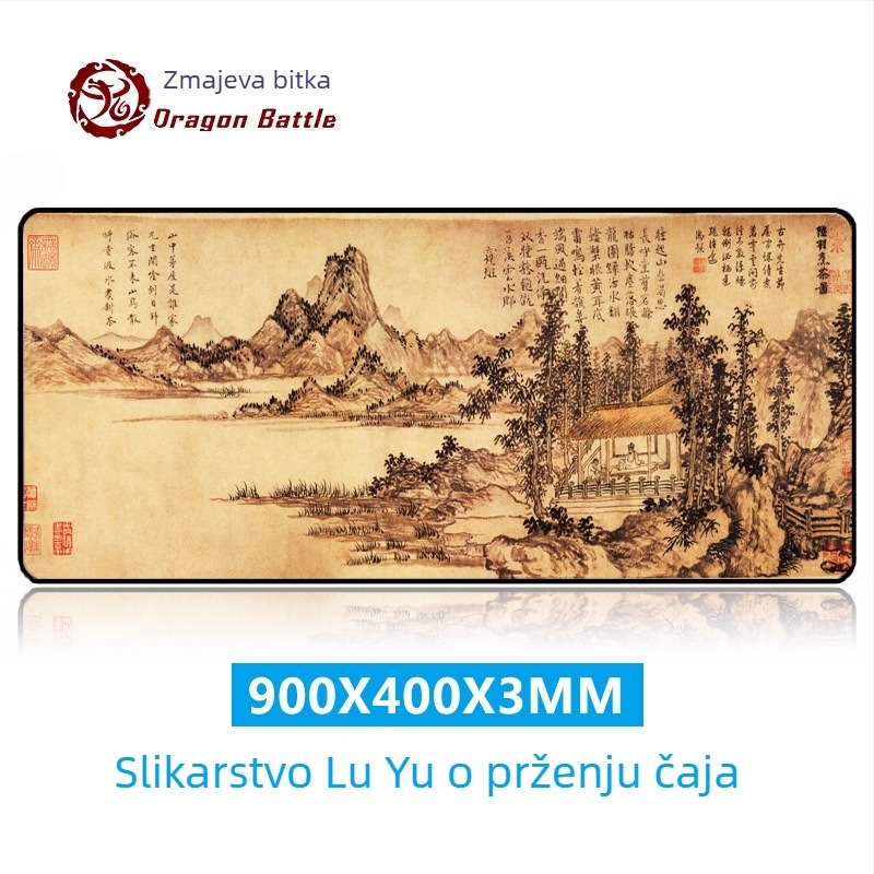 Podloga za miš u starinskom stilu, ekstra velika stolna podloga, kineski dizajn s pejzažom, debela, protuklizna, pejzažni motiv, velika veličina, podrška zapešća