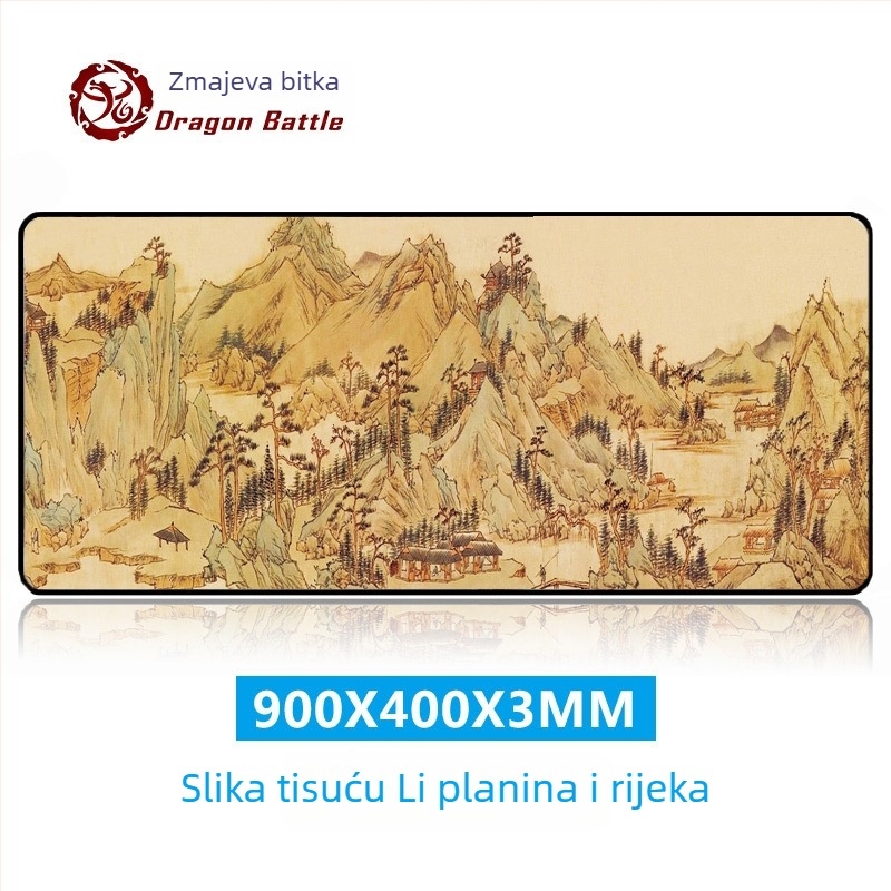 Podloga za miš u starinskom stilu, ekstra velika stolna podloga, kineski dizajn s pejzažom, debela, protuklizna, pejzažni motiv, velika veličina, podrška zapešća