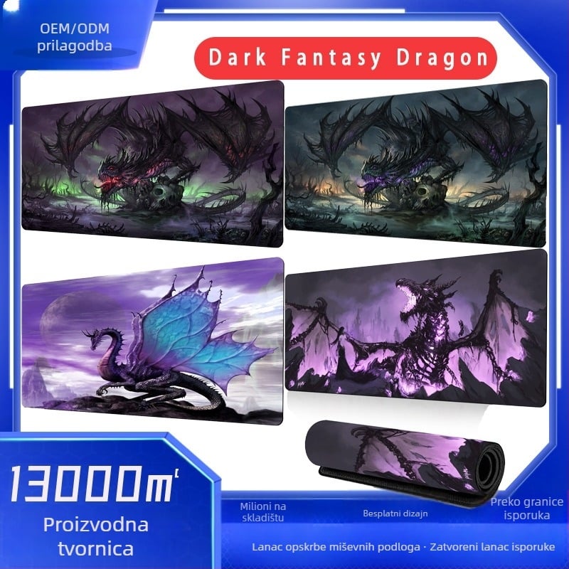 Podloga za miš Dark Fantasy Dragon — prirodna guma, protuklizna površina, termotransfer tisk, podržava prilagođene slike