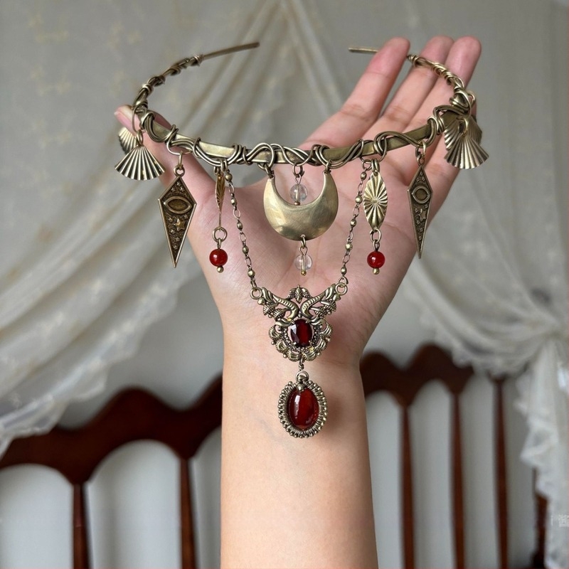 Ogrlica s polumjesecom od legure, običan lanac, za žene, starinski stil, težina 10