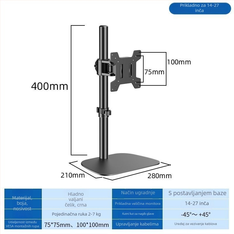 ABS stalak za monitor za stolna računala s konzolom, podesiva visina, rotacija, podna podrška