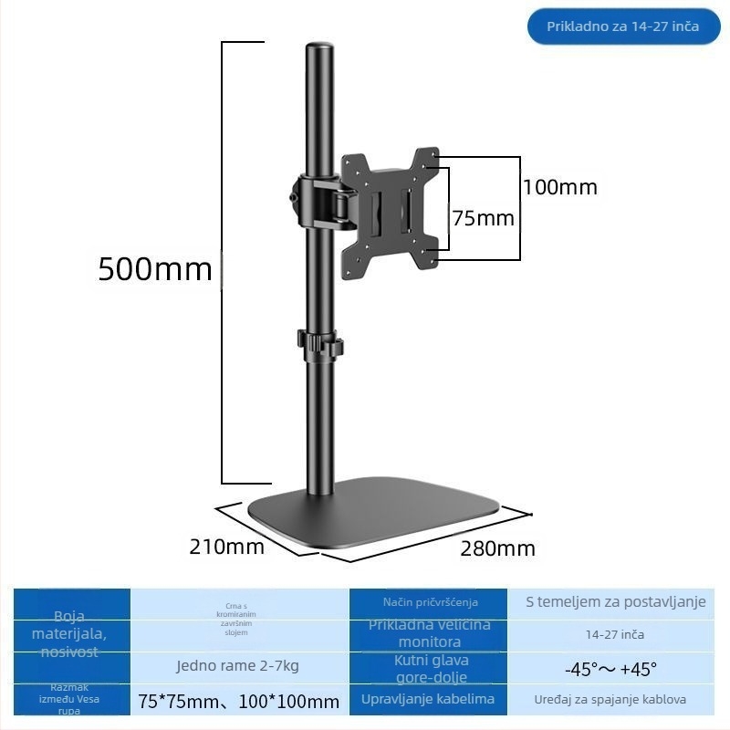 ABS stalak za monitor za stolna računala s konzolom, podesiva visina, rotacija, podna podrška