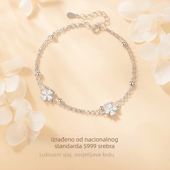 Srebro Sterling narukvica s četiri lista detelje i dijamantima – originalni dizajn za žene