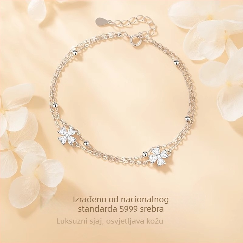 Srebro Sterling narukvica s četiri lista detelje i dijamantima – originalni dizajn za žene