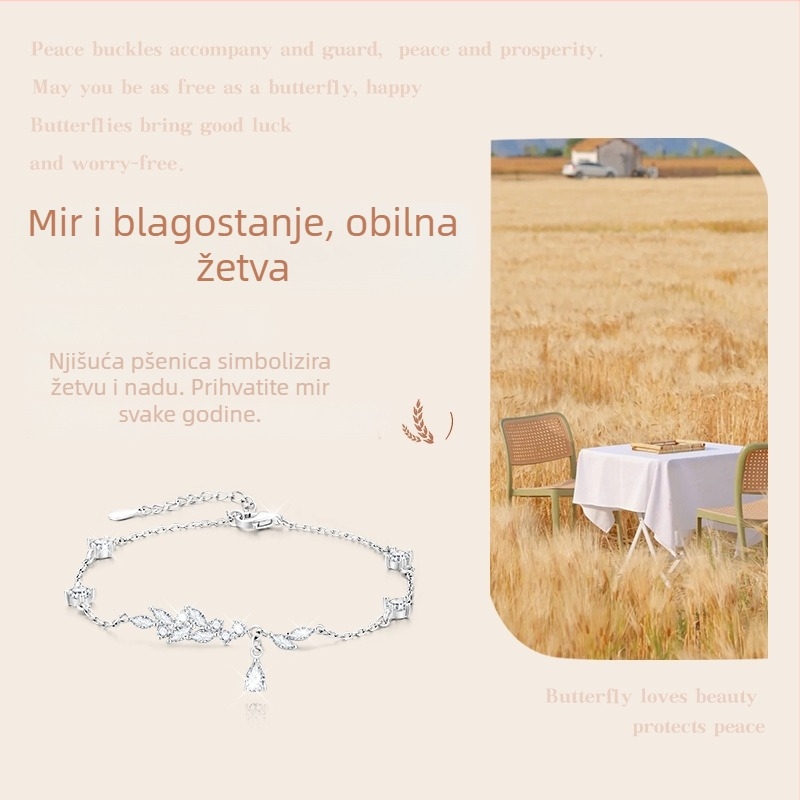 Narukvica od 925 srebra s motivom klase pšenice za žene, jesensko izdanje 2024, težina oko 3,4 g