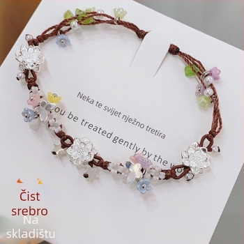 Narukvica od čistog srebra s pletenim motivom lotosa i zvijezde, unisex, elektroplatirano