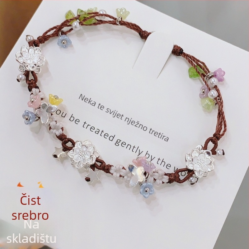Narukvica od čistog srebra s pletenim motivom lotosa i zvijezde, unisex, elektroplatirano