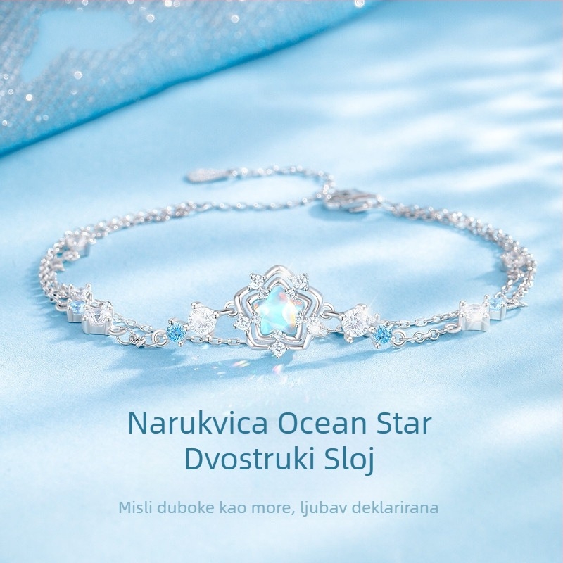 Narukvica Heart of the Ocean | Srebro 925 | Ženski, lagani luksuz | Oblik: Zvijezda | Elektroplatiranje