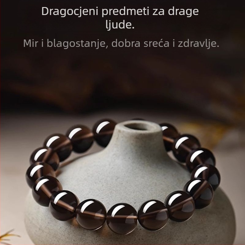 Narukvica od obsidijana s ledeno plavim akvamarinom, unisex, dar za godinu zodijaka