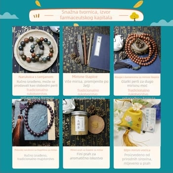 Narukvica tradicionalne kineske medicine s kuglicama od kineske ljekovite prašine, kineski stil, ručna izrada, prirodno i polirano, izlazi proljeće 2025