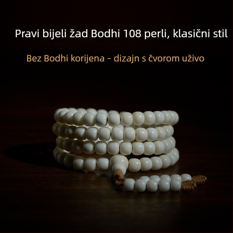 Bodhi narukvica s 108 perlama od prirodnog bijelog nefrita iz Hainana