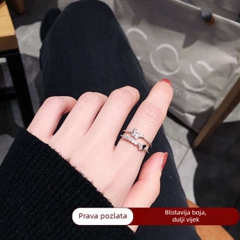 Prsten s dvostrukim dizajnom leptira za žene, legura, mikro pavé cirkonij, geometrijski stil, KOKOU