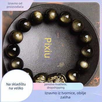 Narukvica od obsidijana High Crystal – polirana, unisex, minimalistički stil, motivi životinja/zodijak