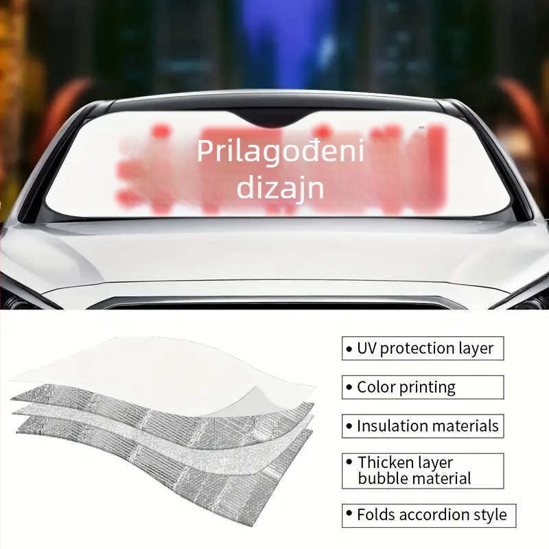 Automobilska sjenila za sunce, vanjska s aluminijskom folijom, montaža usisnim čašicama, mogućnost tiska logotipa, motiv crtani, za prednje staklo vozila