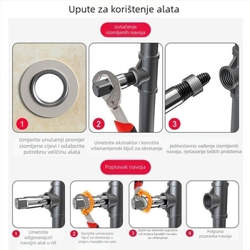 Izvlačivač navojа za kućne slavine, 1/2 i 3/4 inča, universalni odvijač vijaka vodovodne cijevi, čelik