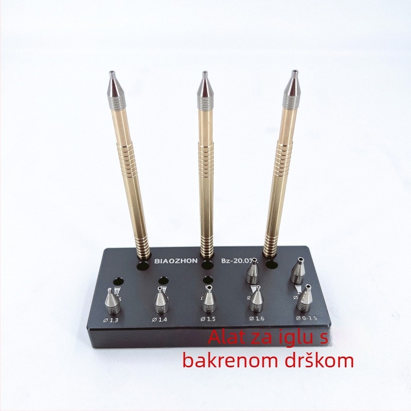 Alati za popravak satova s bakrenom ručkom: montator igle za satove, igla udarna, lis za igle, kemijska? za igle — alati za rastavljanje, 1 komplet za kućnu njegu satova