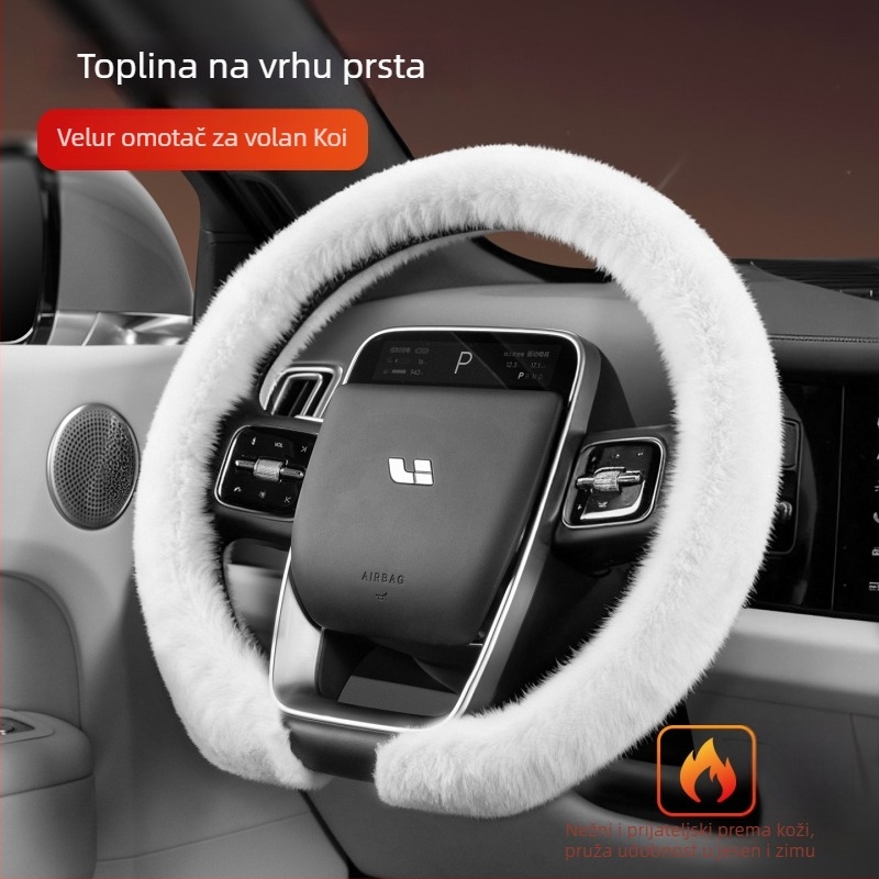 Navlaka za volan od pliša, Cool Car Jun, univerzalna kompatibilnost za većinu volana, za sve sezone, jednostavna instalacija