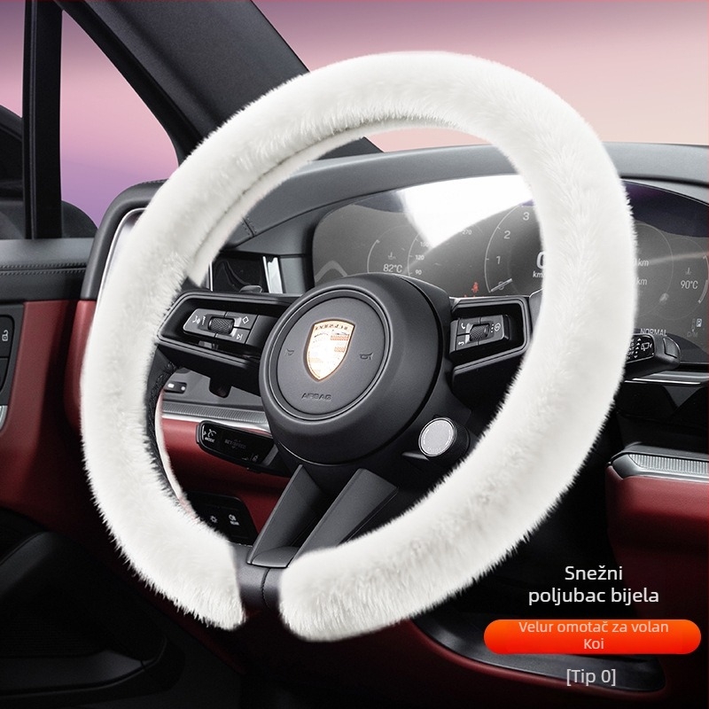 Navlaka za volan od pliša, Cool Car Jun, univerzalna kompatibilnost za većinu volana, za sve sezone, jednostavna instalacija