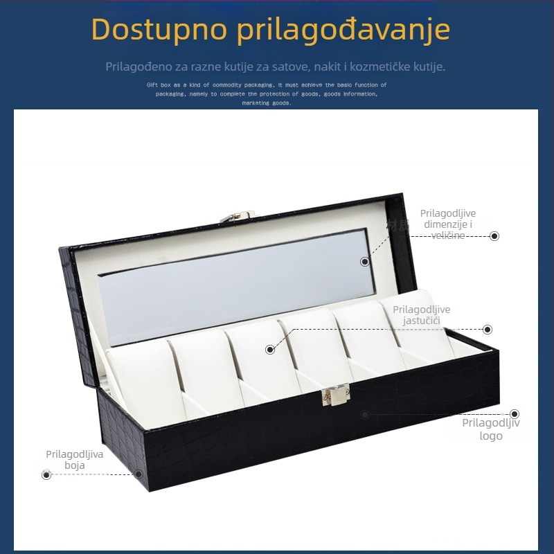 Drvena kutija za satove sa 6 odjeljaka i kutijom za nakit, porijeklo Dongguan