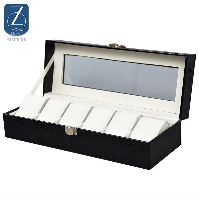 Drvena kutija za satove sa 6 odjeljaka i kutijom za nakit, porijeklo Dongguan