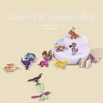 3D puzzle s insektima za djecu, DIY papirnati set, 4-6 godina
