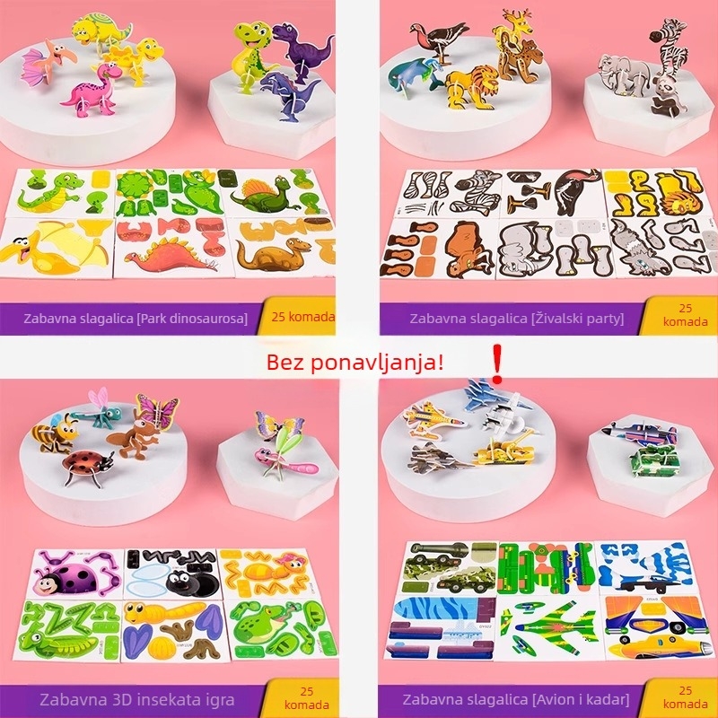 3D puzzle s insektima za djecu, DIY papirnati set, 4-6 godina