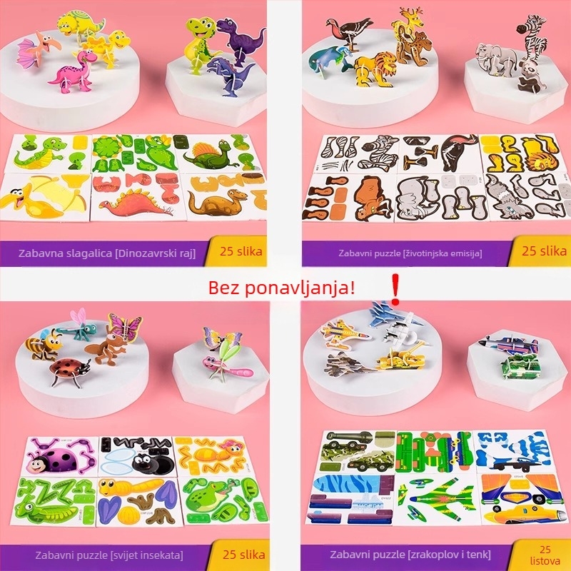 3D puzzle s insektima za djecu, DIY papirnati set, 4-6 godina