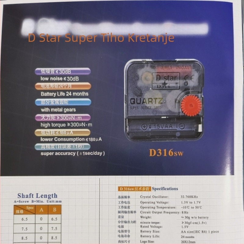 Kvarcni mehanizam za zidne satovi, tihi hod, plastično kućište, moderni minimalistički stil, mogućnost prilagodbe