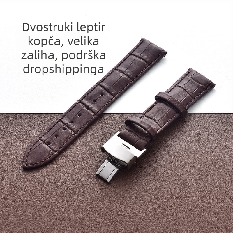 Kožni kaiš za sat od teleće kože sa dvostrukom leptir kopčom, unisex, mogućnost dodavanja logotipa